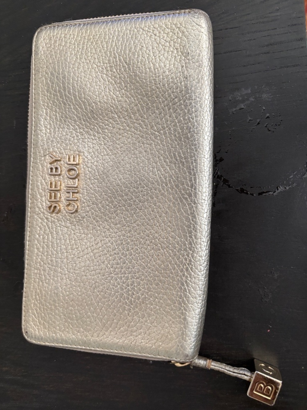 See By Chloe Metallic Silver Zip Wallet